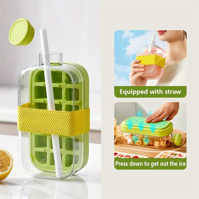 2-in-1 Ice Cube Tray with Bottle – Press Release Ice Mold & Drink Container