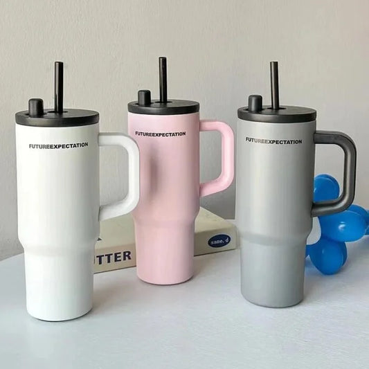 710ml Stainless Steel Insulated Travel Tumbler with Handle Straw Lid