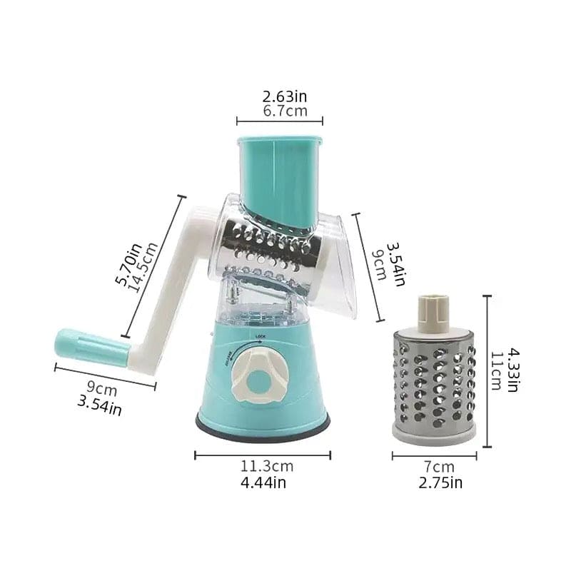 3-in-1 Manual Tabletop Rotary Drum Grater and Vegetable Slicer