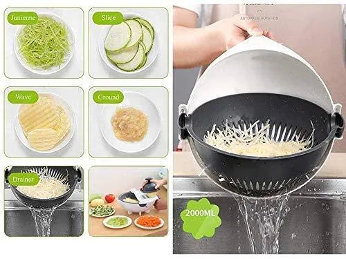 9 in 1 Vegetable Cutter with Drain Basket – Multi Function Food Slicer & Grater