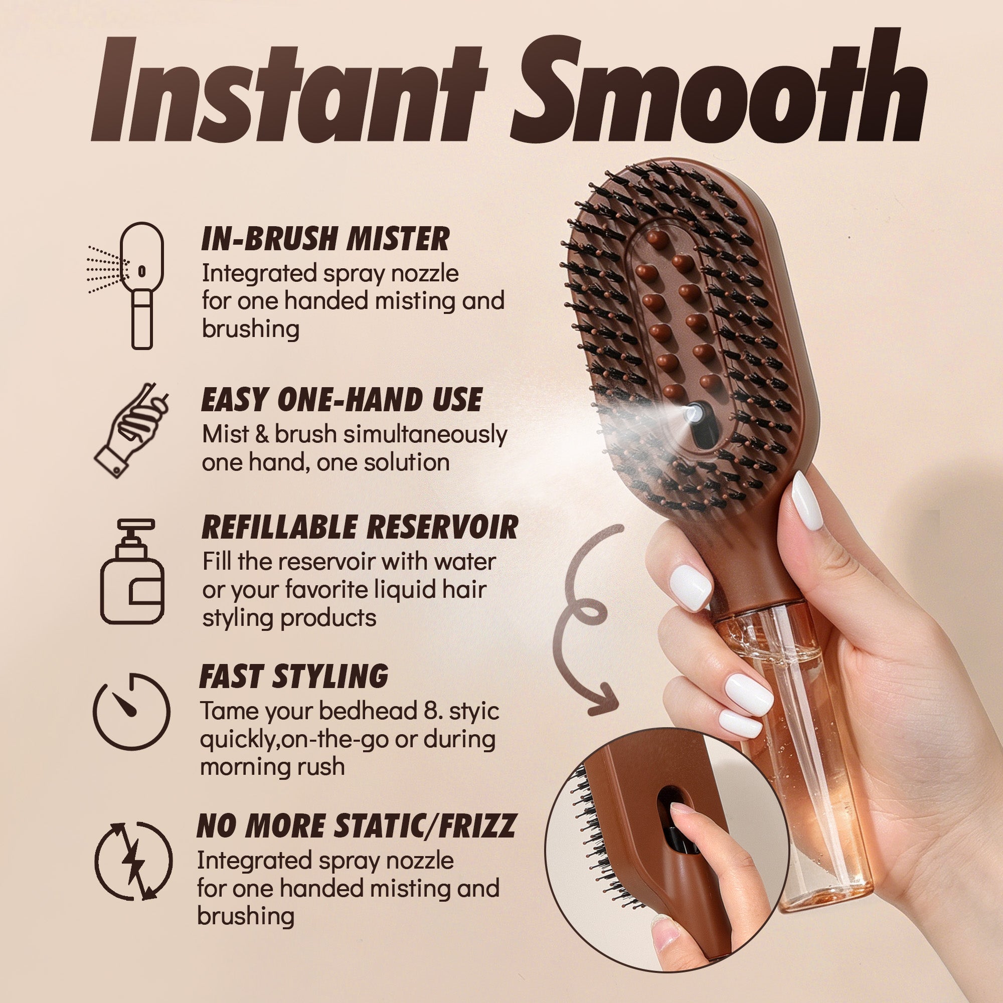 MistBrush™ 3-in-1 Misting Hair Brush – Spray, Detangle & Massage