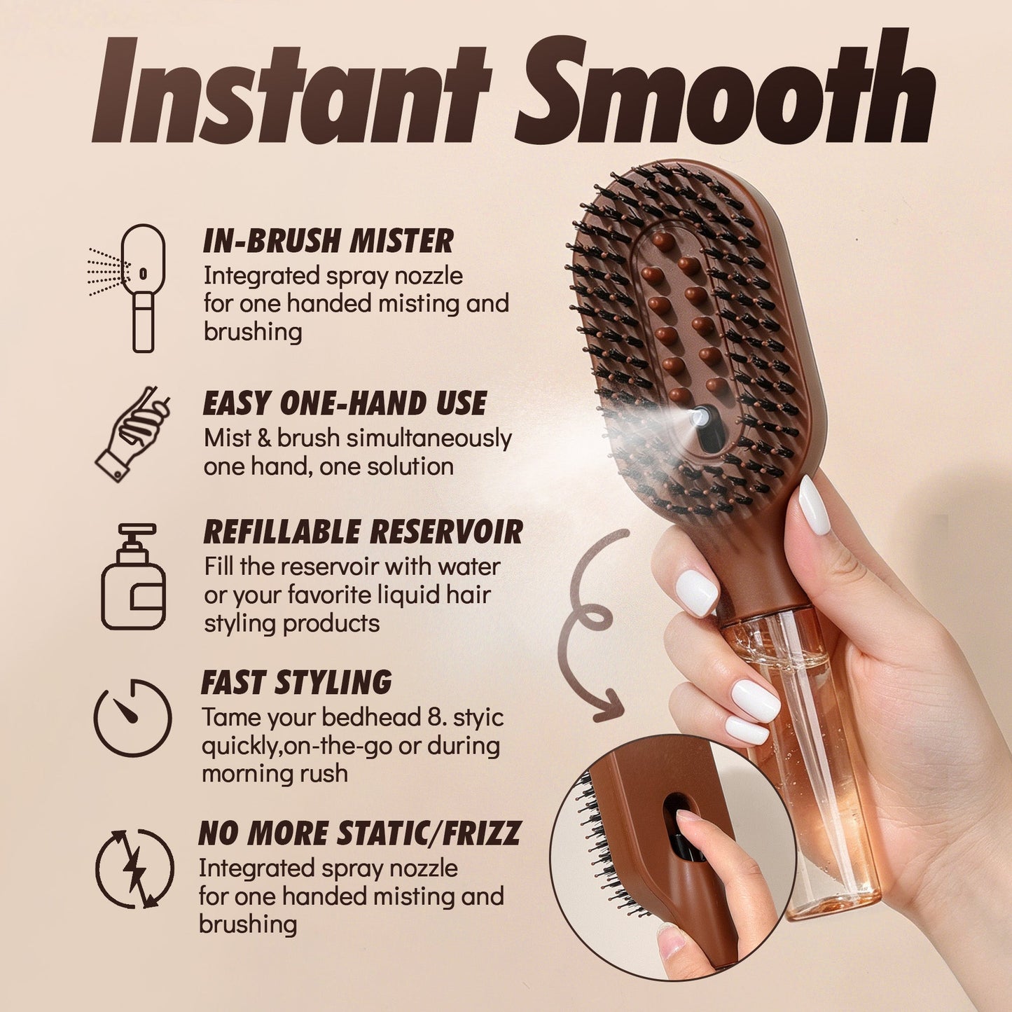 MistBrush™ 3-in-1 Misting Hair Brush – Spray, Detangle & Massage