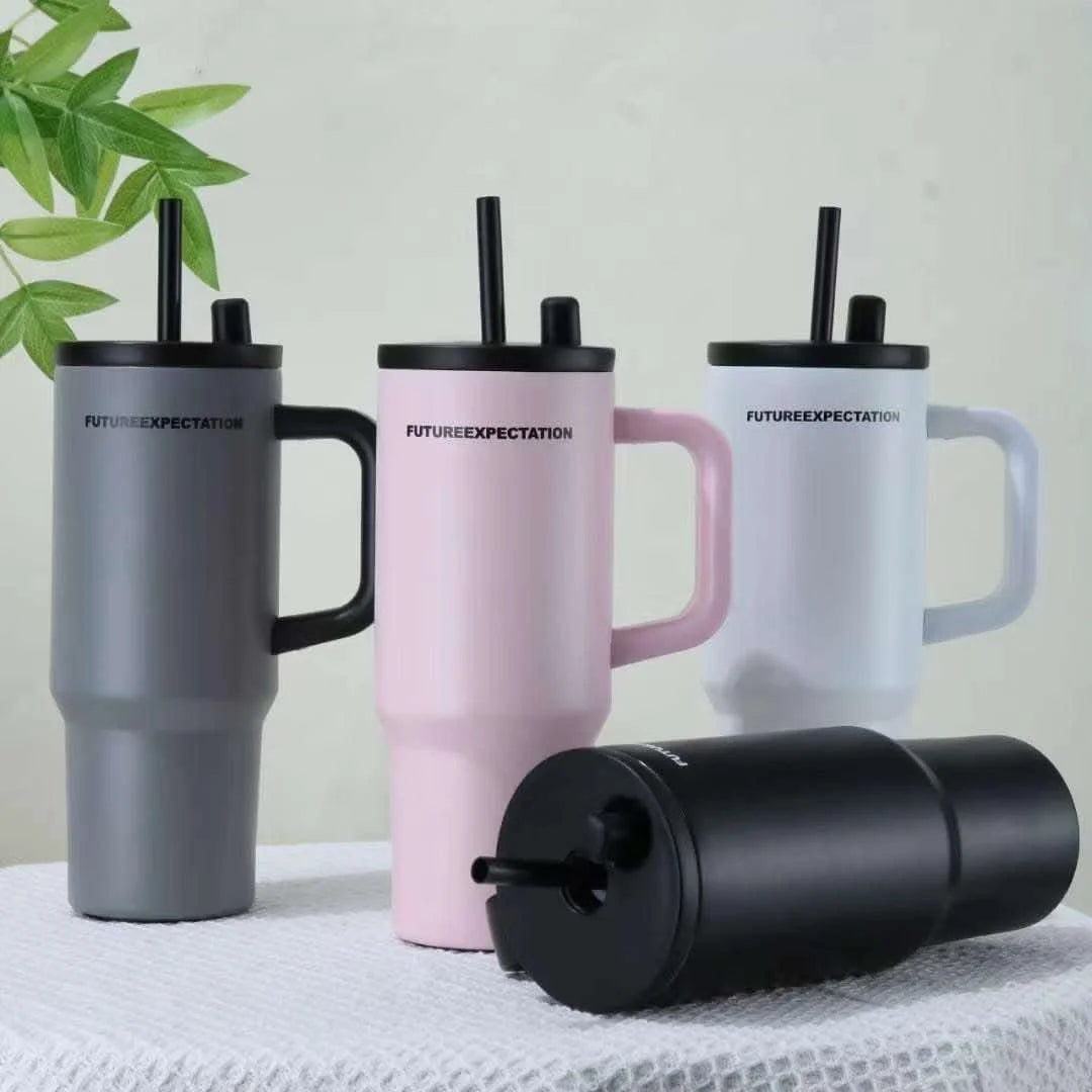 710ml Stainless Steel Insulated Travel Tumbler with Handle Straw Lid