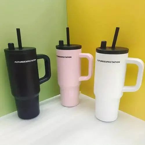 710ml Stainless Steel Insulated Travel Tumbler with Handle Straw Lid