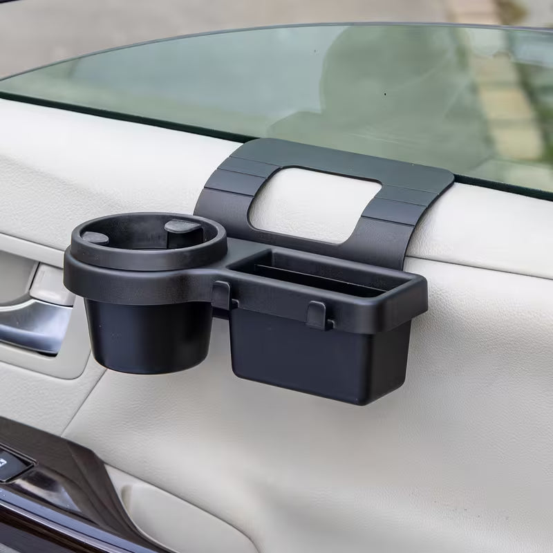 4-in-1 Multipurpose Car Window Mount Organizer Tray with Phone Stand, Cup Holder, Hooks & Storage Box