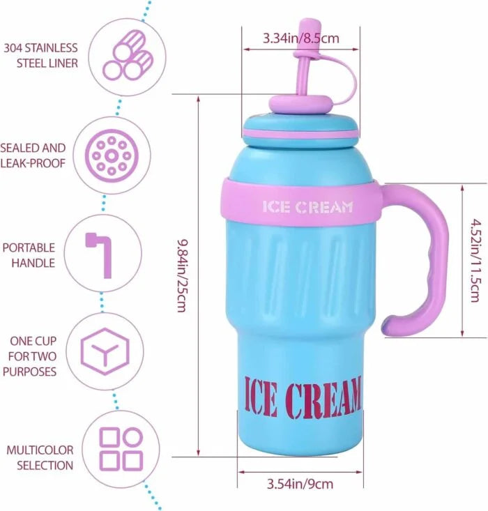 Stainless Steel Cute Ice Cream Tumbler Water Bottle