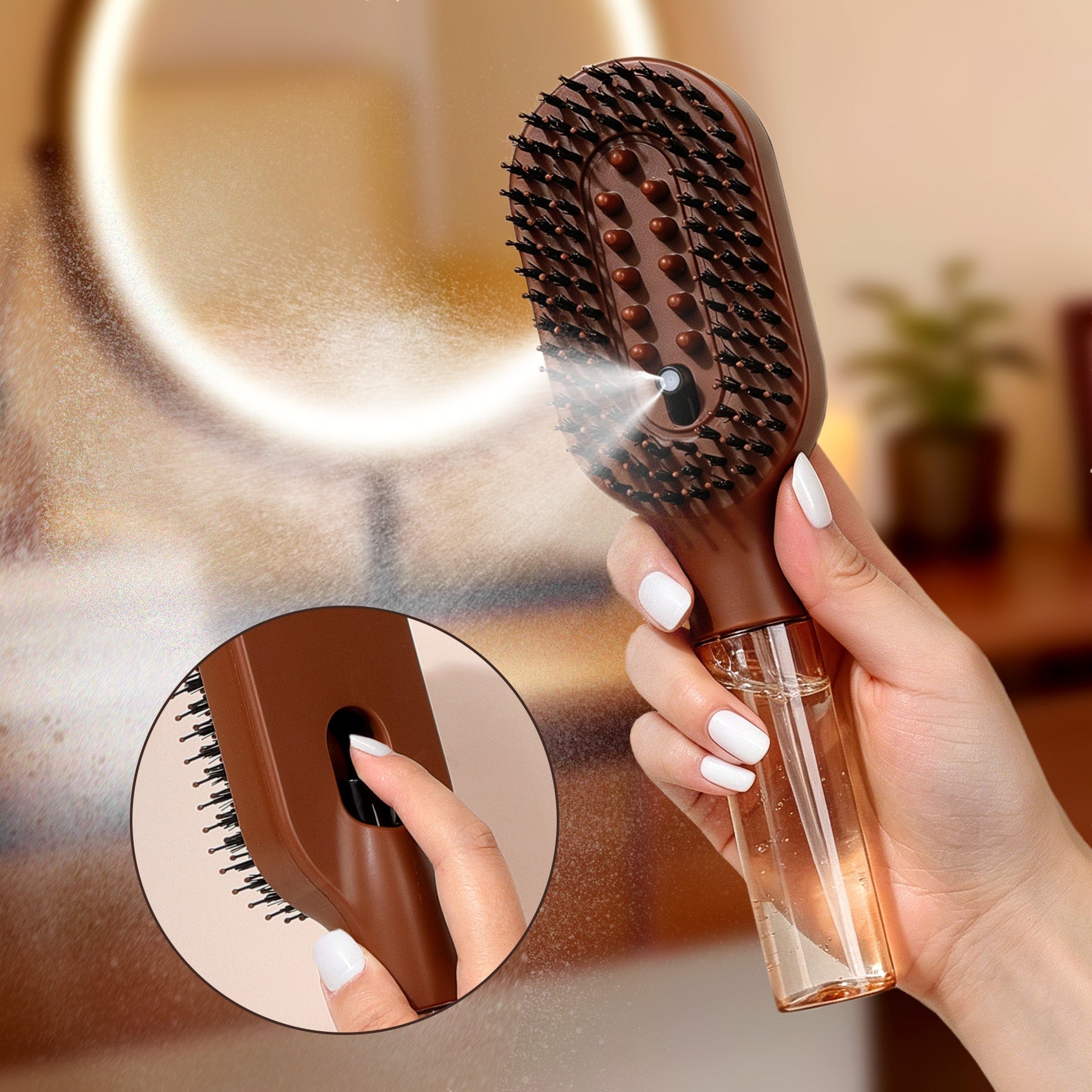 MistBrush™ 3-in-1 Misting Hair Brush – Spray, Detangle & Massage