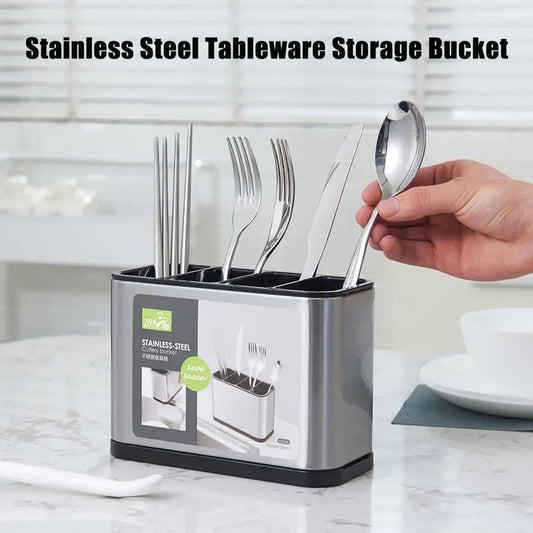 Kitchen Sink Cutlery Holder, Stainless Steel Flatware Organizer, Kitchen Utensils Cutlery Caddy Counter, Multifunctional Kitchen Sink Washing Sponge Storage Rack, Chopstick Cage with Water Outlet Tray