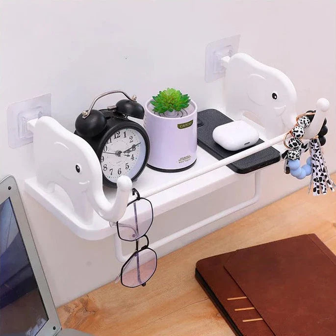 Elephant Rack With Towel Holder, Wall Mounted Elephant Floating Rack, Kitchen Bathroom Storage Shelf, Multifunctional Wall Storage Rack For Shampoo Soap Spices, Self Adhesive Wall Organizer, Multipurpose Household Wall Hanging Storage Rack