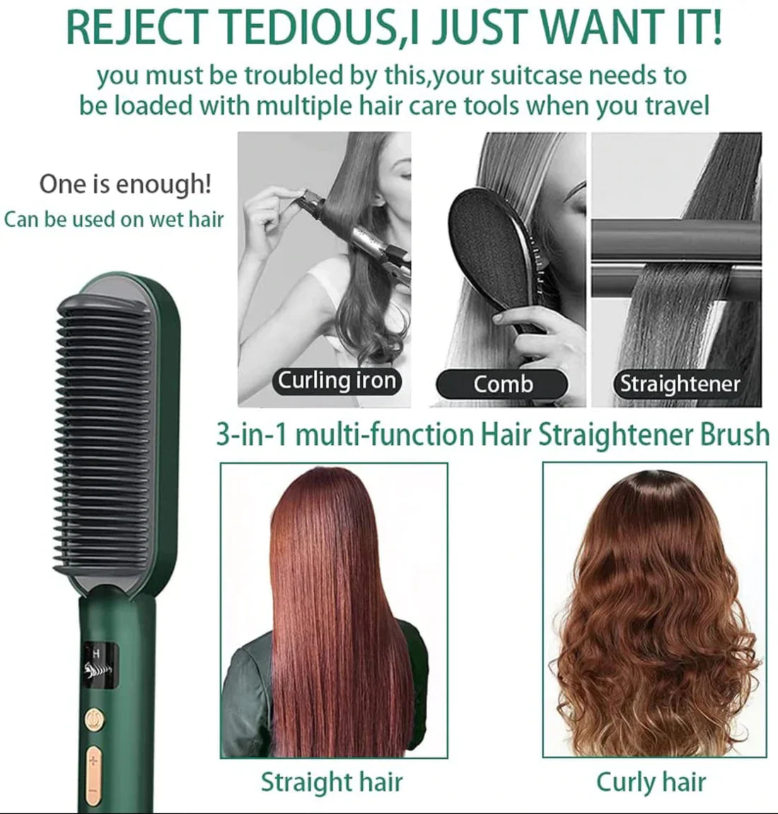 2-in-1 Multi-speed Electric Hair Straightening Brush Comb