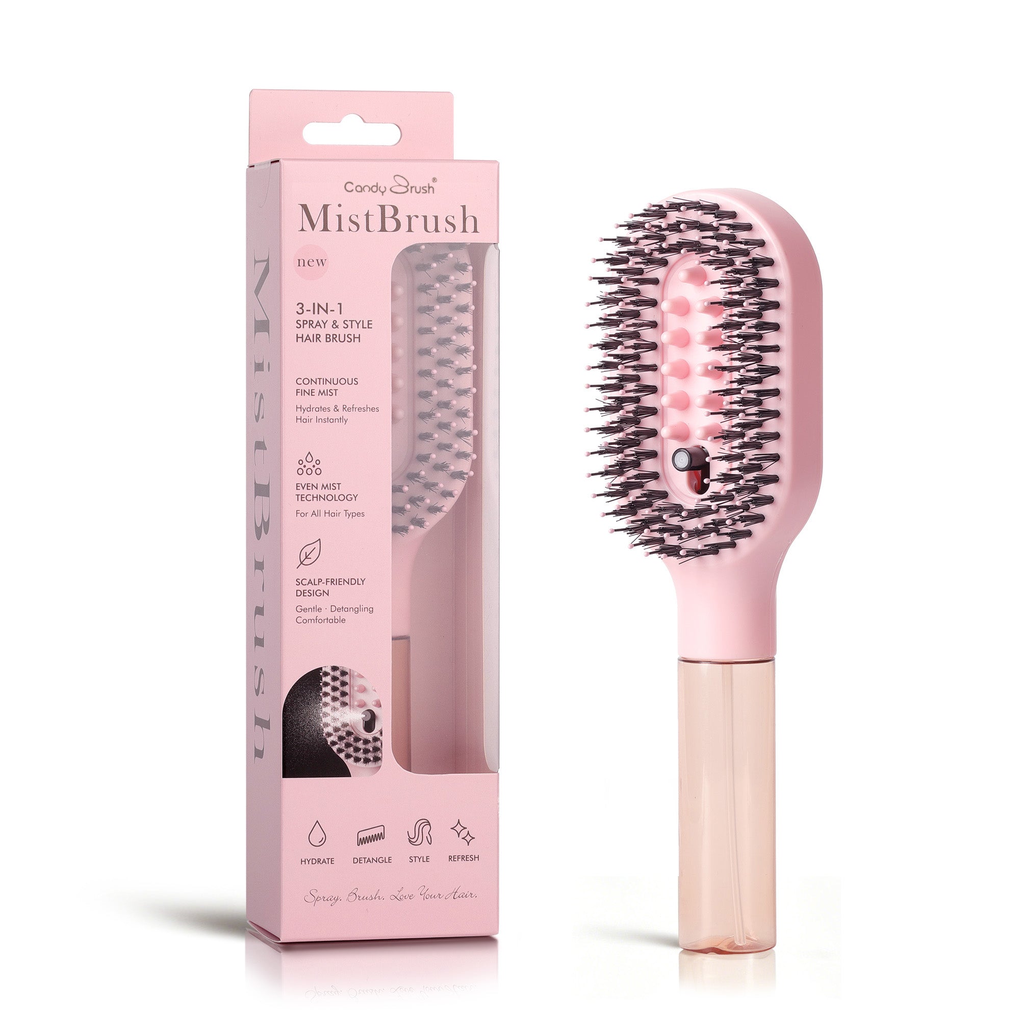 MistBrush™ 3-in-1 Misting Hair Brush – Spray, Detangle & Massage