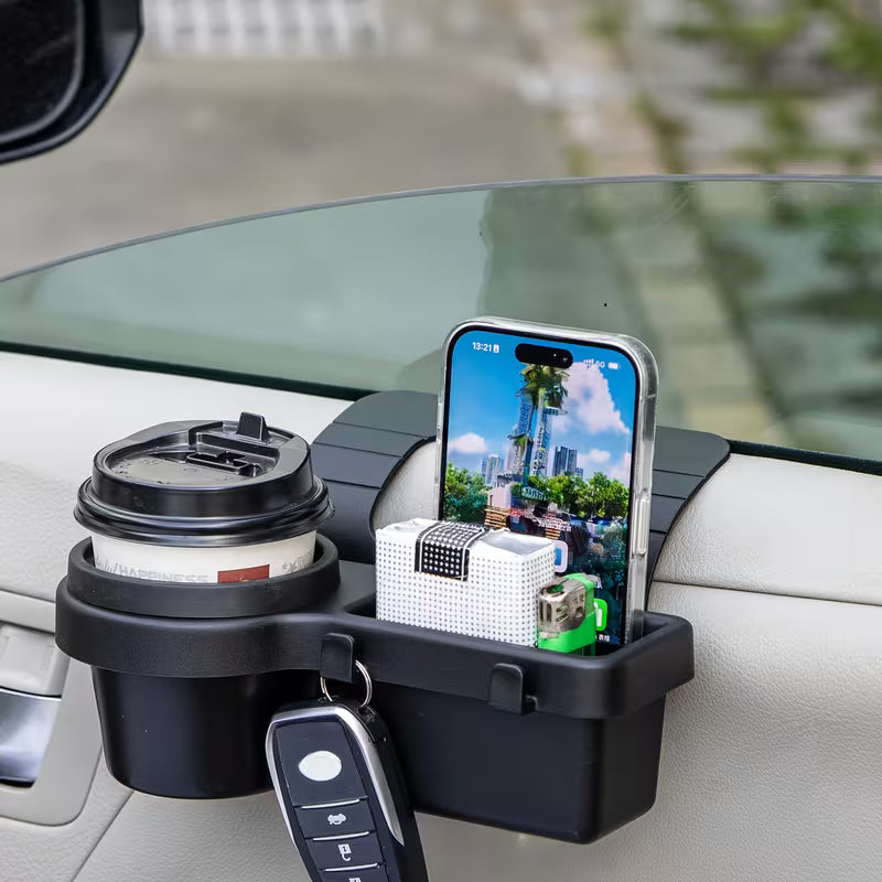 4-in-1 Multipurpose Car Window Mount Organizer Tray with Phone Stand, Cup Holder, Hooks & Storage Box