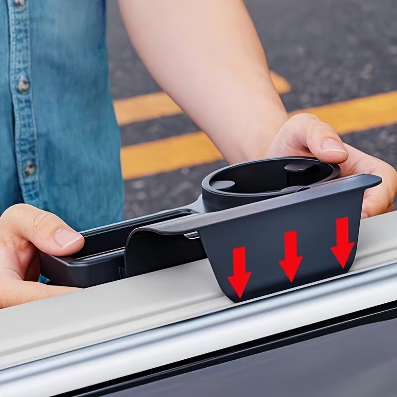 4-in-1 Multipurpose Car Window Mount Organizer Tray with Phone Stand, Cup Holder, Hooks & Storage Box