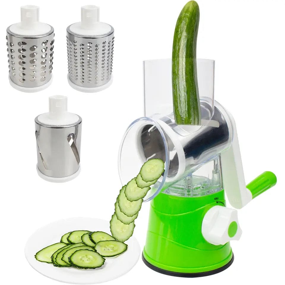 3-in-1 Manual Tabletop Rotary Drum Grater and Vegetable Slicer