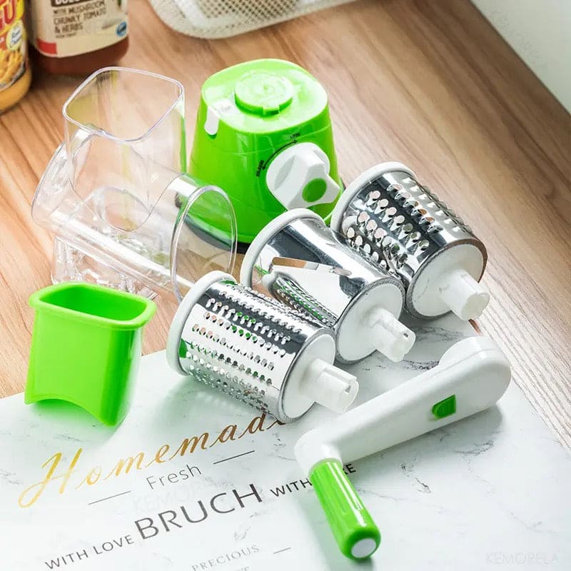 3-in-1 Manual Tabletop Rotary Drum Grater and Vegetable Slicer