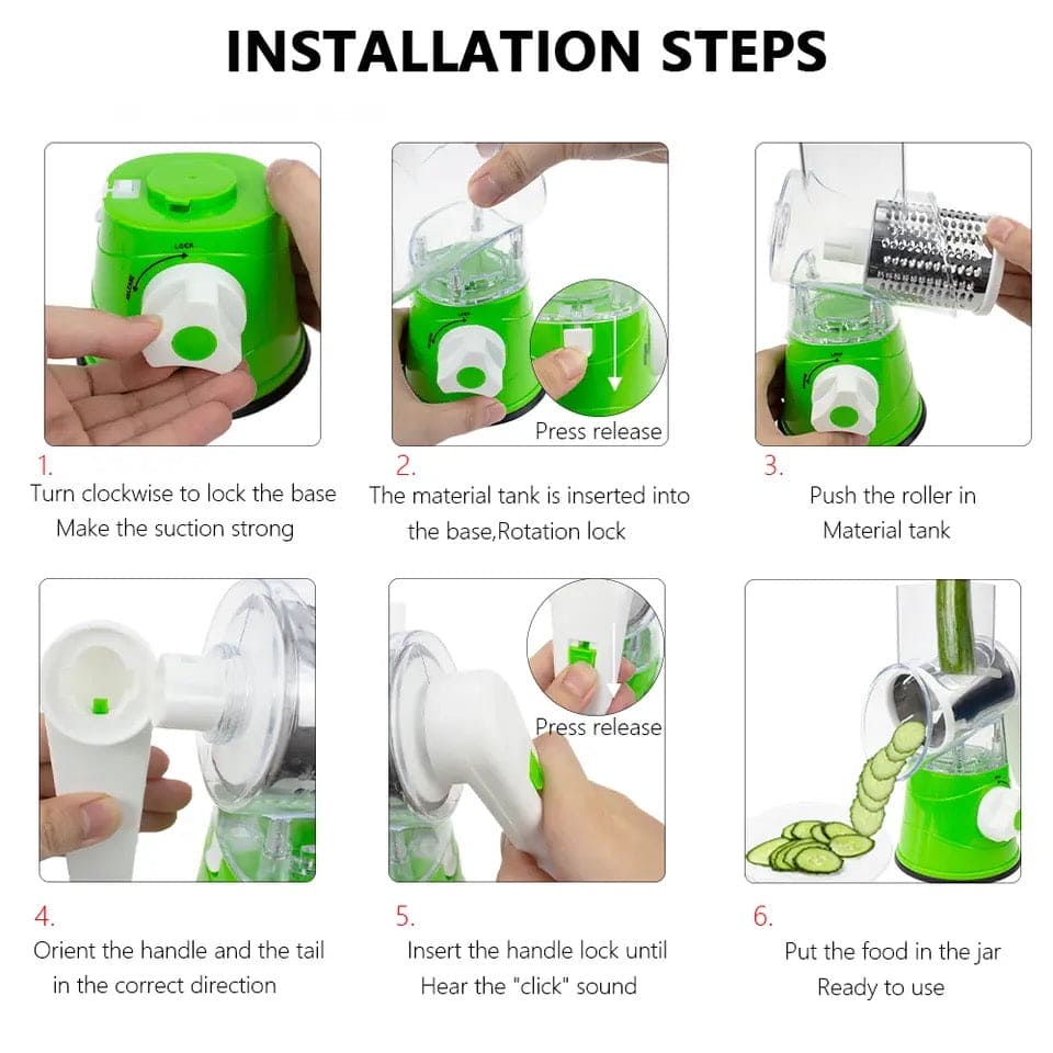 3-in-1 Manual Tabletop Rotary Drum Grater and Vegetable Slicer