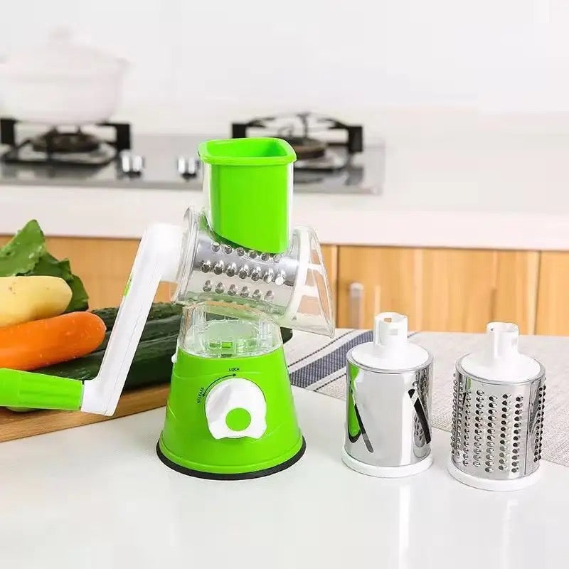 3-in-1 Manual Tabletop Rotary Drum Grater and Vegetable Slicer