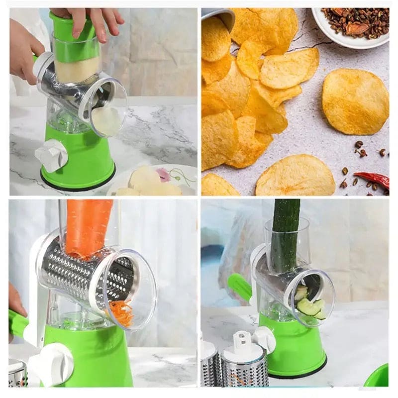 3-in-1 Manual Tabletop Rotary Drum Grater and Vegetable Slicer