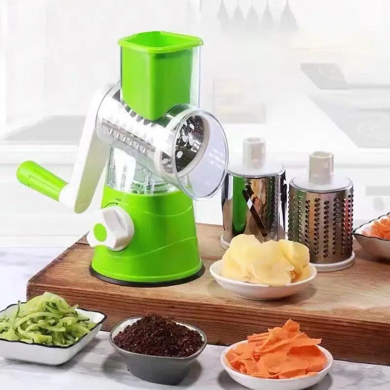3-in-1 Manual Tabletop Rotary Drum Grater and Vegetable Slicer