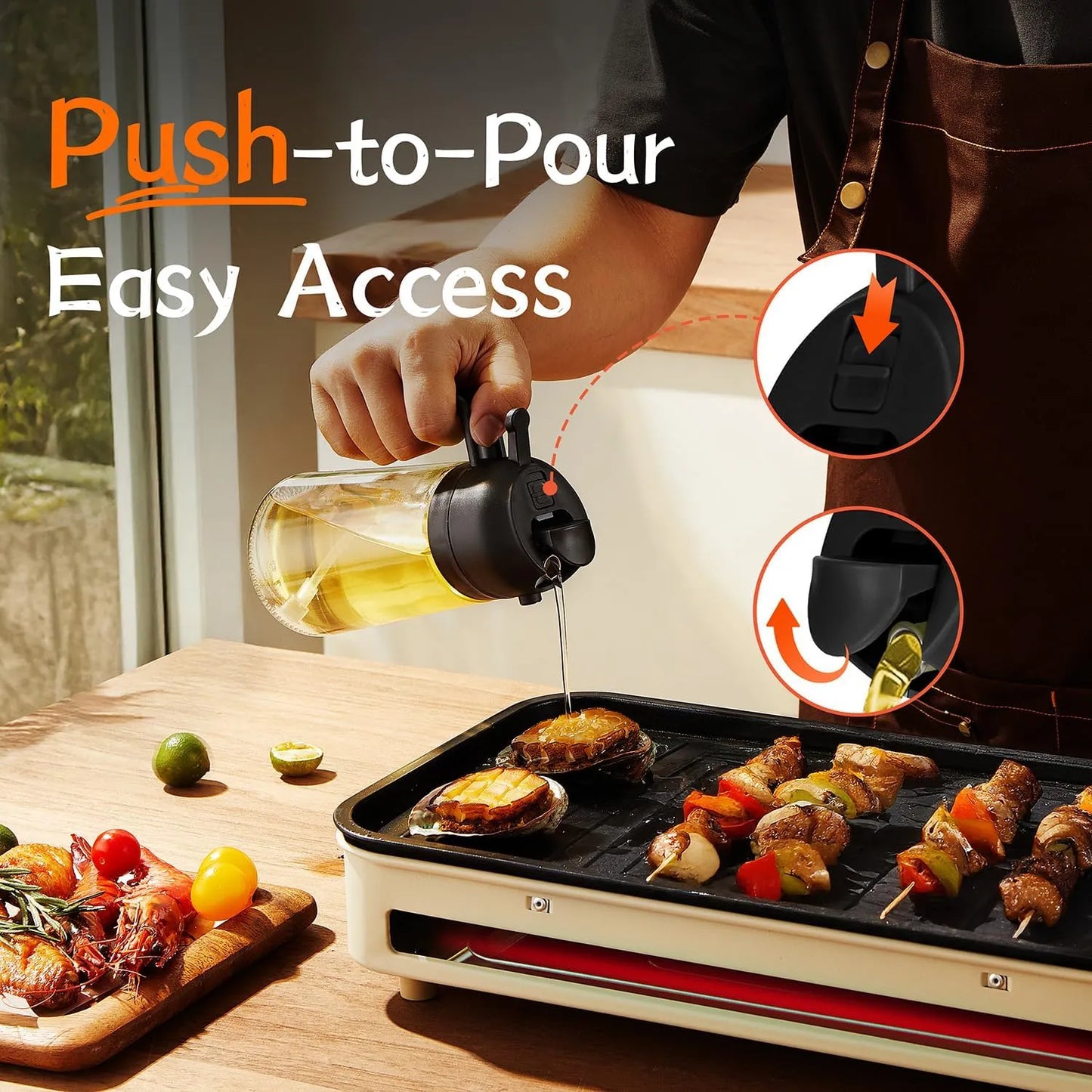 2 in 1 Glass Oil Sprayer & Dispenser  + 🎁 FREE  Oil Bottle with Nylon Brush