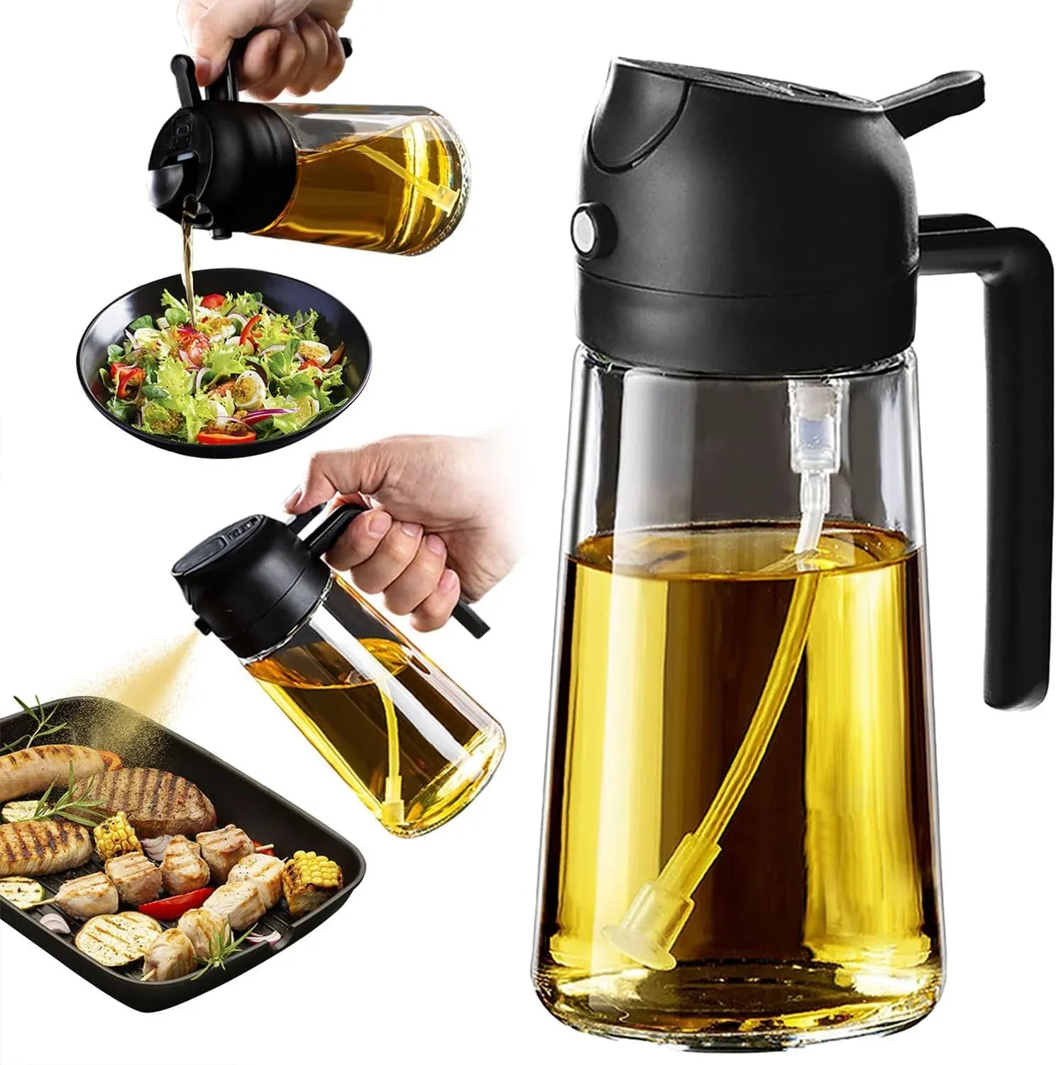 2 in 1 Glass Oil Sprayer & Dispenser  + 🎁 FREE  Oil Bottle with Nylon Brush