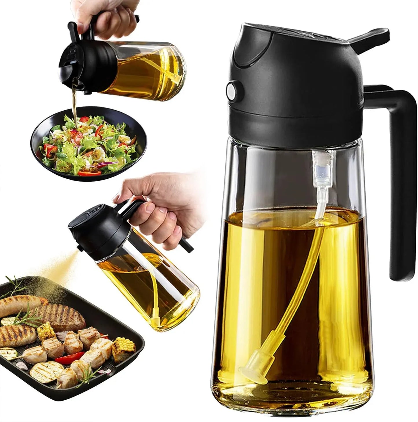 2 in 1 Glass Oil Sprayer & Dispenser  + 🎁 FREE  Oil Bottle with Nylon Brush