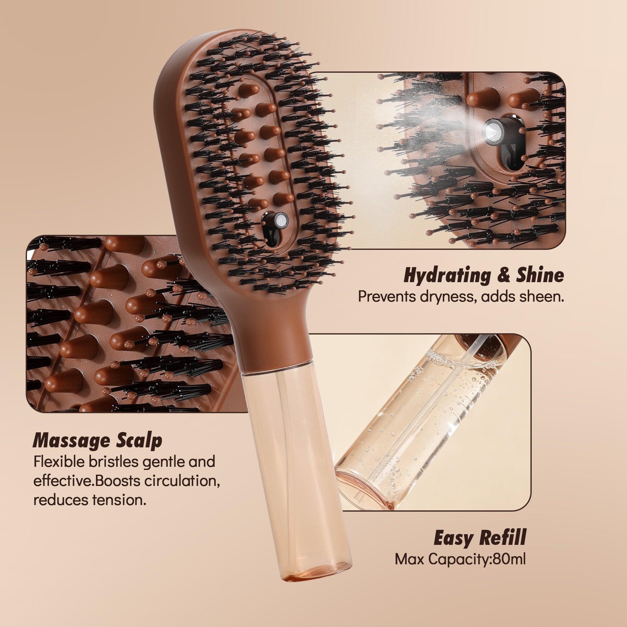 MistBrush™ 3-in-1 Misting Hair Brush – Spray, Detangle & Massage