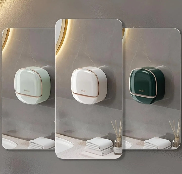 Wall Mounted Soap Holder with Lid and Tray (Comes with Free Self Adhesive Wall Hook)