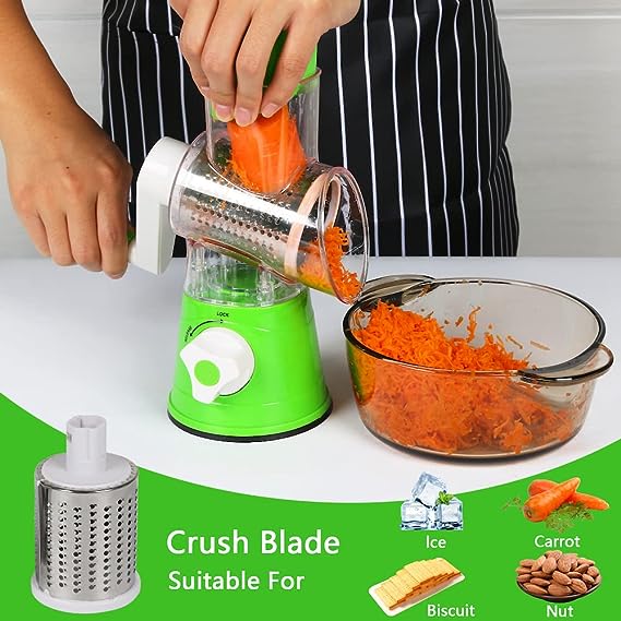 3-in-1 Manual Tabletop Rotary Drum Grater and Vegetable Slicer