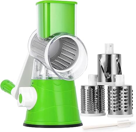 3-in-1 Manual Tabletop Rotary Drum Grater and Vegetable Slicer