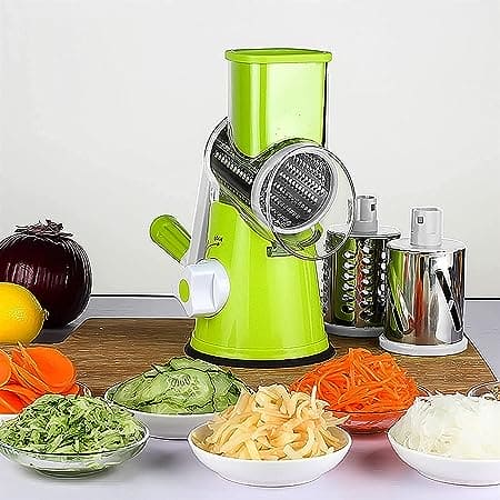 3-in-1 Manual Tabletop Rotary Drum Grater and Vegetable Slicer