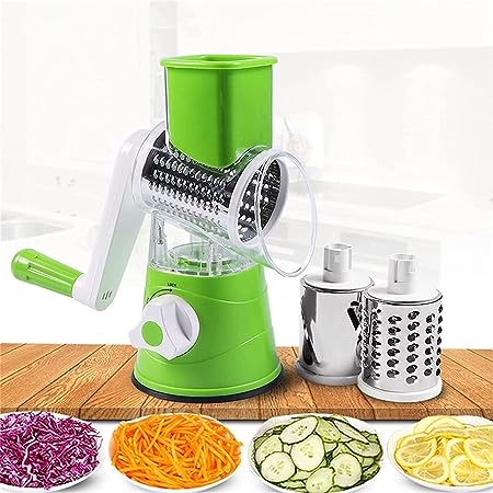3-in-1 Manual Tabletop Rotary Drum Grater and Vegetable Slicer
