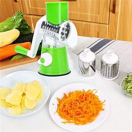 3-in-1 Manual Tabletop Rotary Drum Grater and Vegetable Slicer