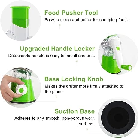 3-in-1 Manual Tabletop Rotary Drum Grater and Vegetable Slicer