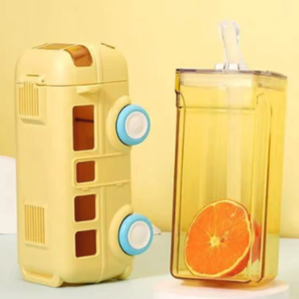 Bus Shape Water Bottle With Straw for Kids (500ml)